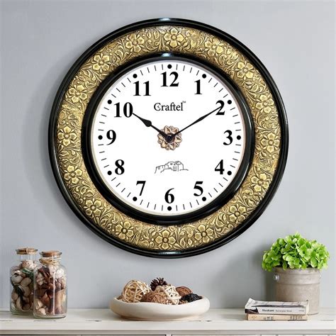 Buy 18" Premium Embossed Black Polished Brass Embossed Wall Clock ...