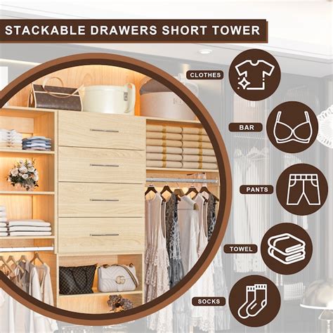 LOVMOR 19.5 inch Wood 4 Drawer Short Tower for Closet Organizer Unit in ...