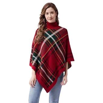 Buy Modeve Women Red Black Checked Checked Poncho at Amazon.in