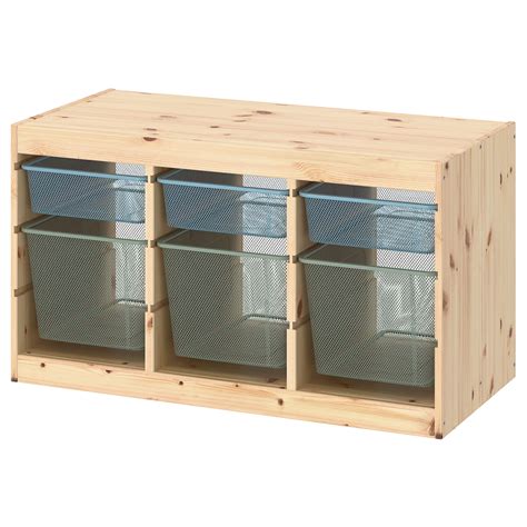 TROFAST storage combination with boxes, light white stained pine grey ...