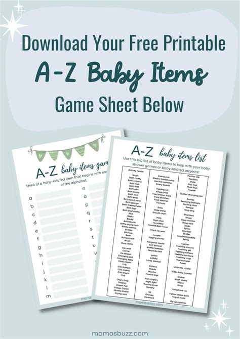 A-Z Baby Items (Baby Shower Game Guide & Printables)