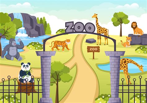 Zoo Cartoon Illustration with Safari Animals Elephant, Giraffe, Lion ...