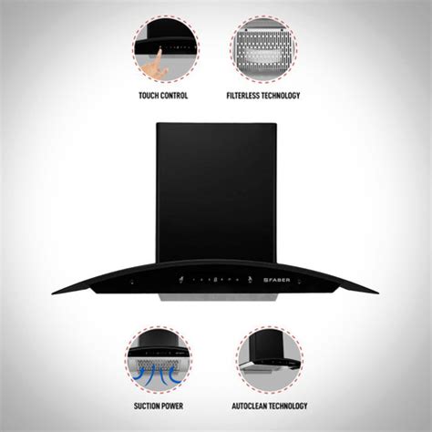 FABER HOOD EVEREST SC TC BK 90 cm , 1200m3/hr,Filterless Auto Clean ...