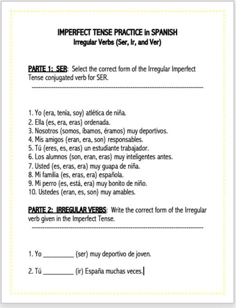 Spanish Imperfect Tense Test or Worksheets - Ser, Ir, Ver | TPT