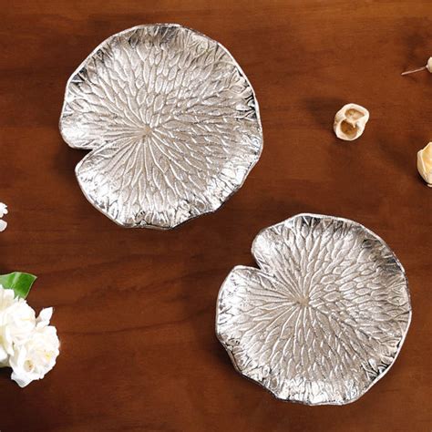 Set Of 2 Silver Lotus Leaf Decorative Tray Online - Premium Trinket ...