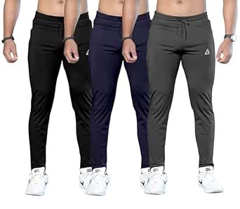 Men's Athletic Track Pants, Pack of 3, Black Navy Grey, Drawstring ...