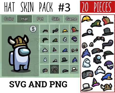 20 Pieces Among Us Hat Skins, Among Us Skins Pack #3, Among Us Svg Pack ...