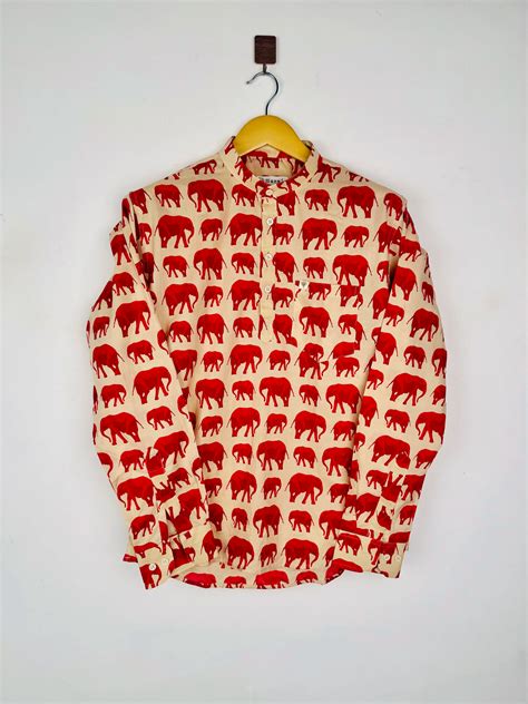 Crimson elephant printed short kurta
