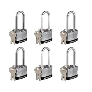 CINCINNO Laminated Heavy Duty Padlocks Keyed Alike Set of 6，Key Lock of ...