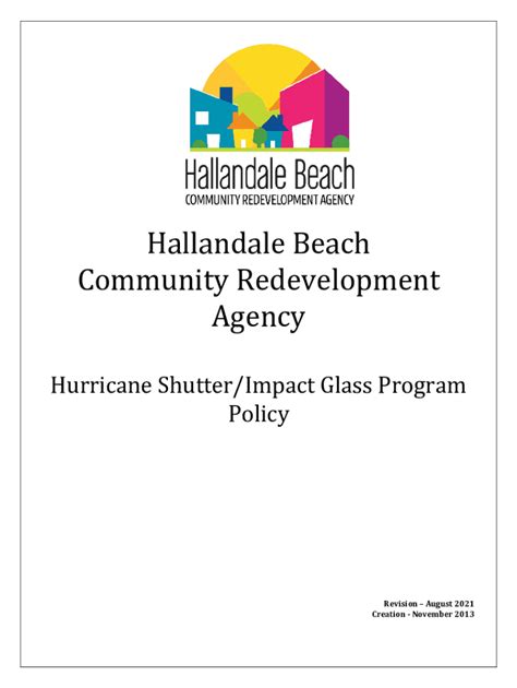 Fillable Online Hurricane Shutter/Impact Glass Program Policy Fax Email ...