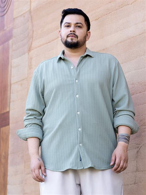 Instafab Plus Men's Mint Green Rope-Textured Shirt