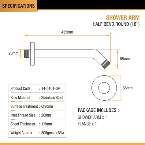 Round Half Bend Shower Arm (18 Inches) with Flange - by Ruhe – Ruhe