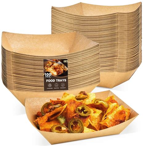 ZORRITA 3 Lb Paper Food Trays - 100 Pack Disposable Nacho Trays, Kraft ...