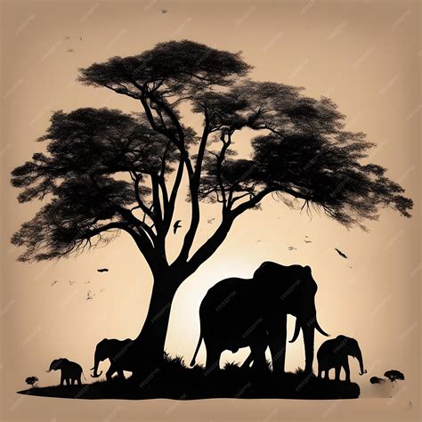 Premium AI Image | Silhouette of elephants under a tree