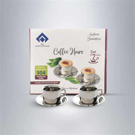 SAIL Salem Stainless Cup & Saucer Set of 2 | Premium 304 Grade ...