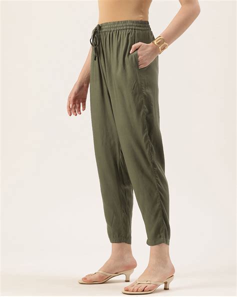 Olive Pencil Pleated Cigarette Trousers – Amukti - The Women's Ethnic ...