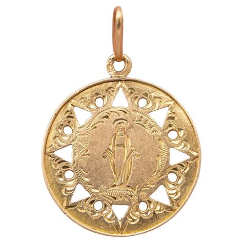 French Antique Virgin Mary - 18k Gold Medal - Rare Religious Catholic ...