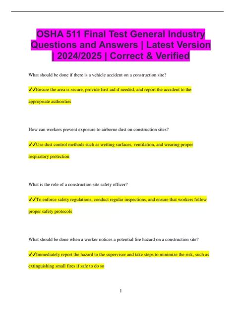 OSHA 511 Final Test General Industry Questions and Answers | Latest ...