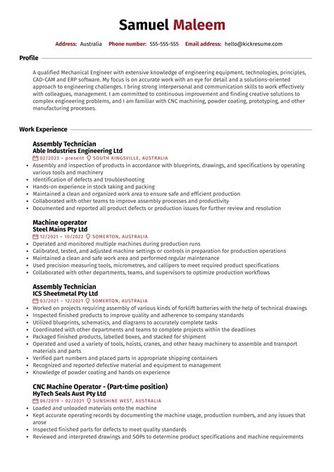 Manufacturing Resume Examples 的图像结果