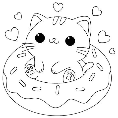 Coloring page of cute cat lying inside a donut insertcoloringpage ...