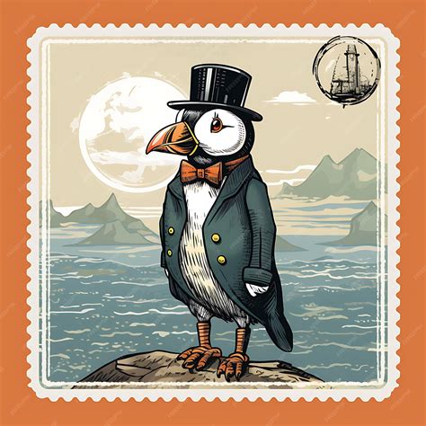 Colorful a puffin bird with a professor suit wearing a tweed jacket a ...
