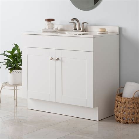 Project Source 36-in White Single Sink Bathroom Vanity with White ...
