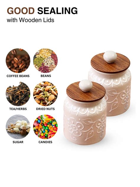 VarEesha White Hand Painted / Embossed Ceramic Air Tight Jars/ Barnis ...