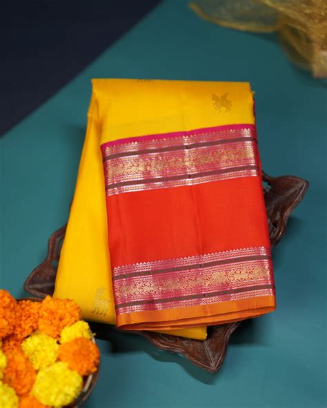 Korvai Double Border Silk Saree with Devadatta (Flying Horse) Butta an ...