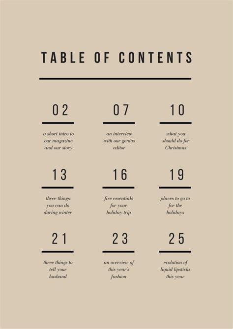 Image result for Castle Lite Table of Contents Template