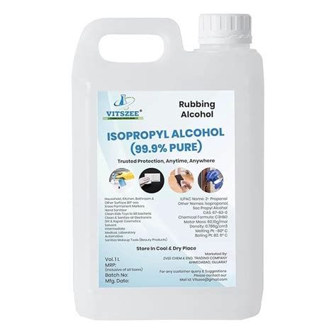 VITSZEE Iso Propyl Alcohol 1L | 75% Pure | Rubbing Alcohol ...