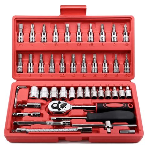 46 Pcs 1/4'' Drive Socket Wrench Set, Ratchet Wrench Set with 4-14mm Cr ...