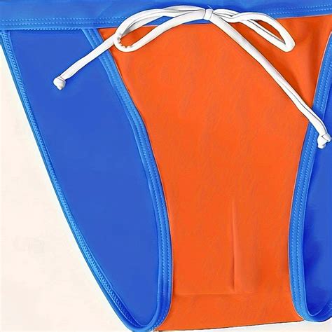 Men's Swim Thong Underwear Swim Briefs Patchwork Drawstring Stretchy ...
