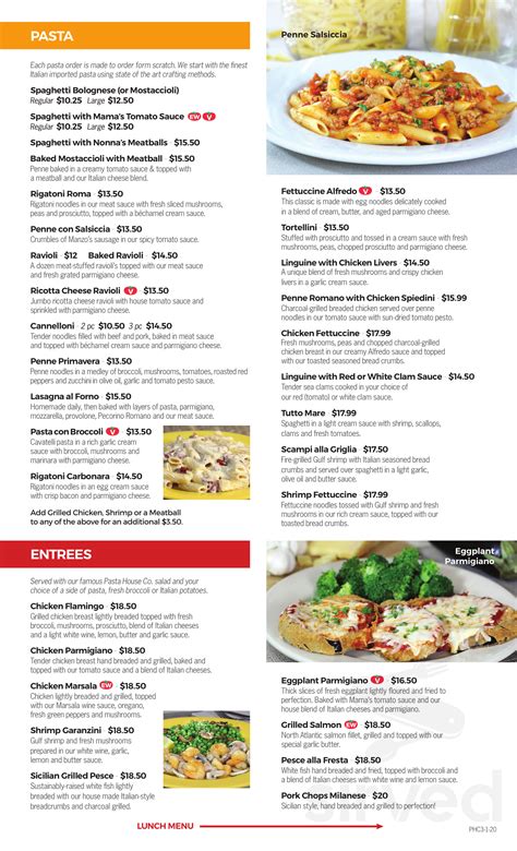 Menu for The Pasta House Co. in Festus, MO | Sirved