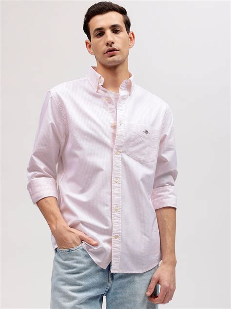 Shop Gant Men Pink Striped Button-down Collar Full Sleeves Shirt Online ...