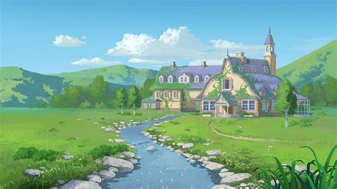 Download wallpaper 1366x768 house, cottage, river, art tablet, laptop ...