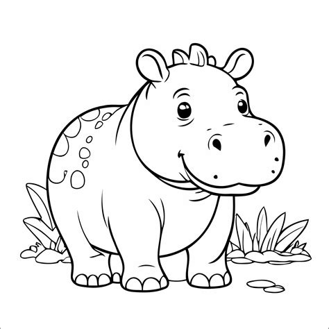 Premium Vector | Hippo simple coloring page for toddlers