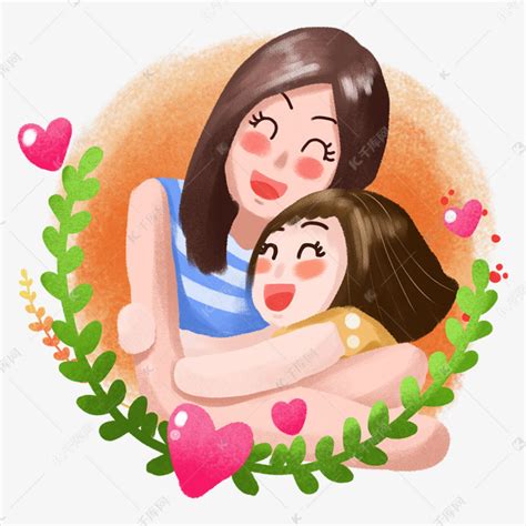 母亲节卡通母女幸福生活之亲情拥抱素材图片免费下载-千库网
