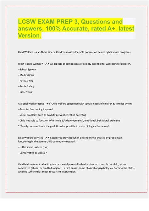 LCSW EXAM PREP 3, Questions and answers, 100% Accurate, rated A+ ...