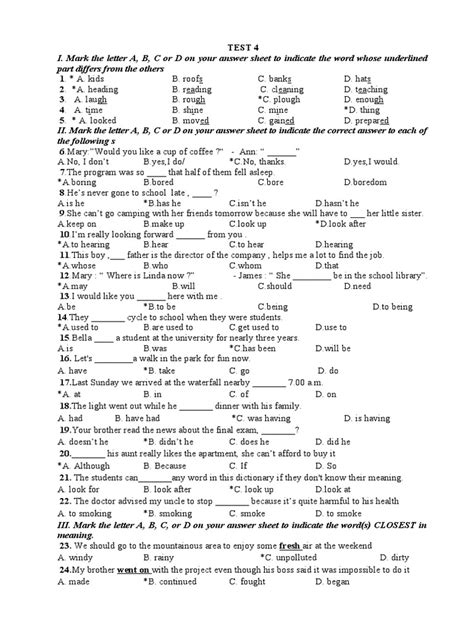 Image result for English Level 4 Test