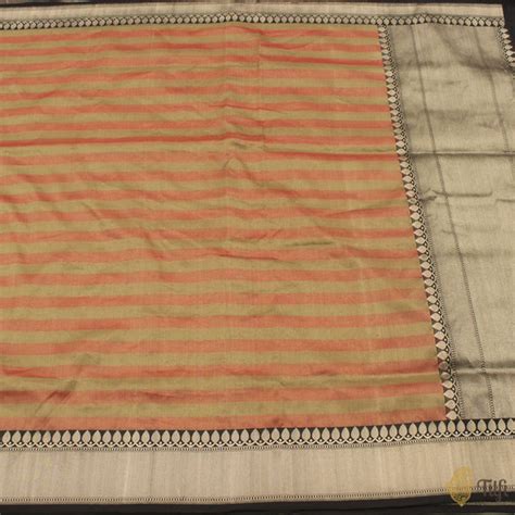 Sage Green-Orange Pure Cotton Tissue Banarasi Handloom Saree - Tilfi
