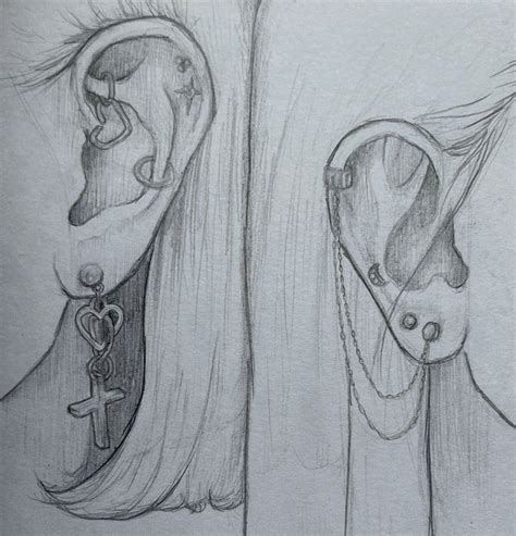 ear sketch , sketchbook drawings , art tutorials , piercings , earring aesthetic, , grunge ...