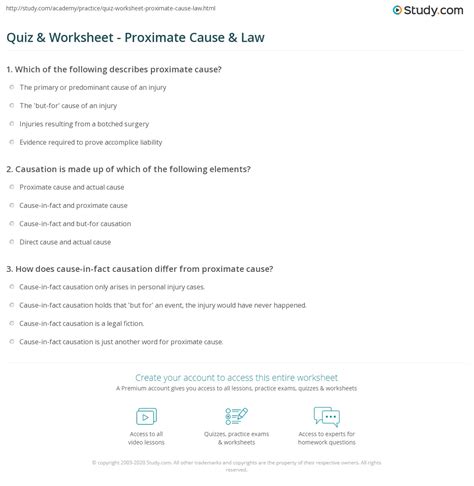 Quiz & Worksheet - Proximate Cause & Law | Study.com