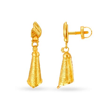 Eclectic 22 Karat Yellow Gold Cylindrical Drop Earrings