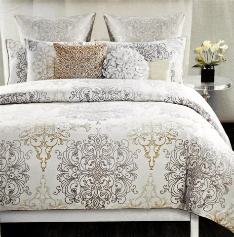 Tahari Home 3pc Full/Queen Duvet Cover Set Large Medallion Grey Taupe ...