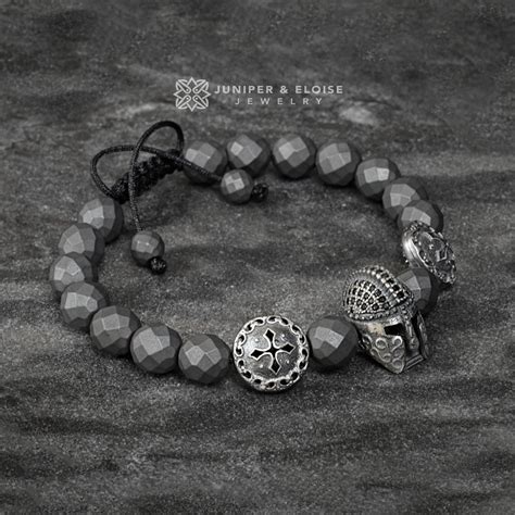 Hematite Beaded 925 Silver Helmet & Shield Bracelet - 5967