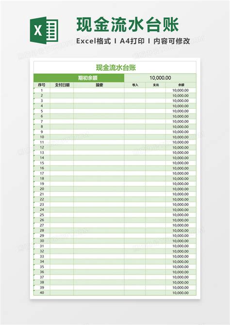 现金流水账明细Excel模板下载_熊猫办公