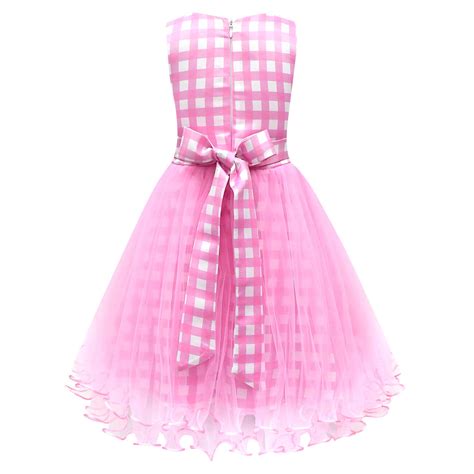 Girls Fashion Pink Dress Plaid Lace Ball Gown Party Costume with ...