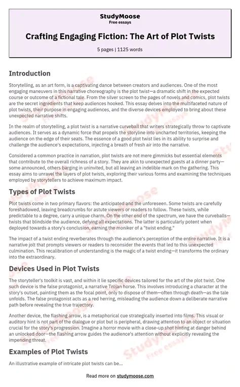 Crafting Engaging Fiction: The Art of Plot Twists Free Essay Example