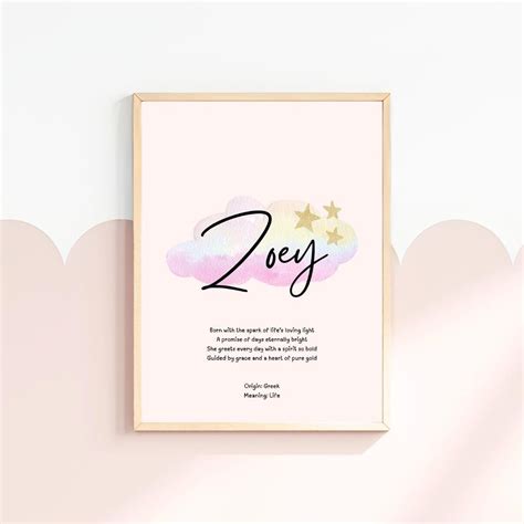 Zoey, Baby Name Meaning Wall Art, Personalized Nursery Decor, Name ...