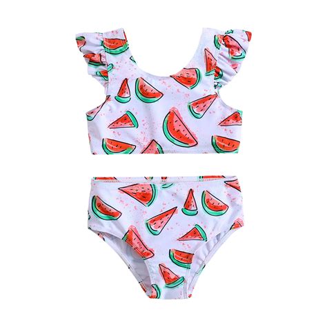 Kiijoy Little Girls Bikini Swimsuit Ruffle Scoop Neck Swimwear Bathing ...